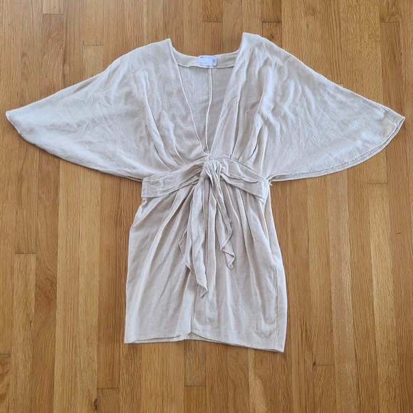 ASOS Batwing Linen Mini Dress in Neutral - Picture 4 of 4